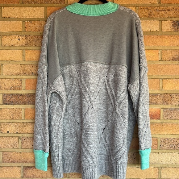 Free People Olympia Oversized cotton blend Tunic Cable Knit Sweater Mint Accents - Picture 8 of 10